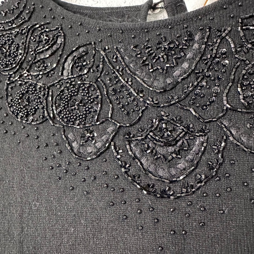 Rickie Freeman Teri Jon Nites Black Beaded Sweater Tank Top L Silk Cashmere - Picture 3 of 6